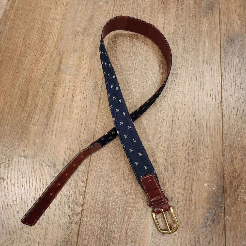 Vintage Trafalgar Belt Tennis Rackets Preppy Navy & Leather Men's size 36